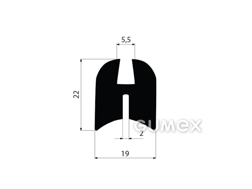 Gumový profil tvaru "H", 22x18/5,5/2mm, 70°ShA, EPDM, -40°C/+100°C, čierny